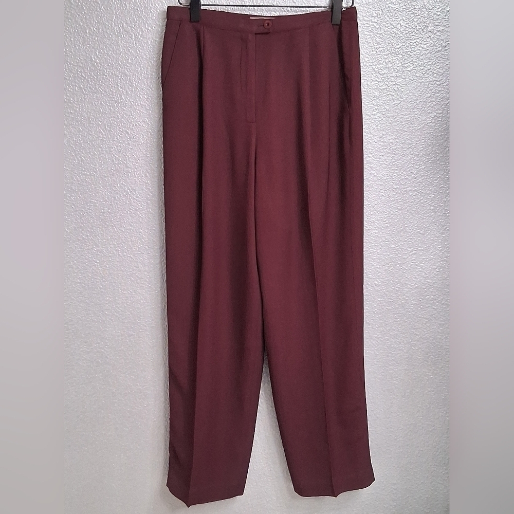 Vintage Valerie Stevens Stylish Wool Blend Burgundy Trousers Size 8P